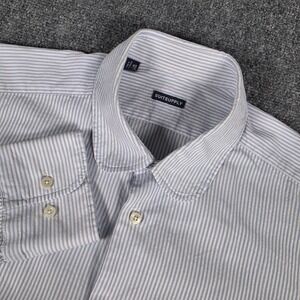 Suitsupply Button Down Mens 15.75 Blue Striped Club Collar Slim Fit H4272SC